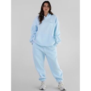 Comfrt Women’s Hoodie Sweat Pants Set Pastel Collection Baby Blue Medium *Stains